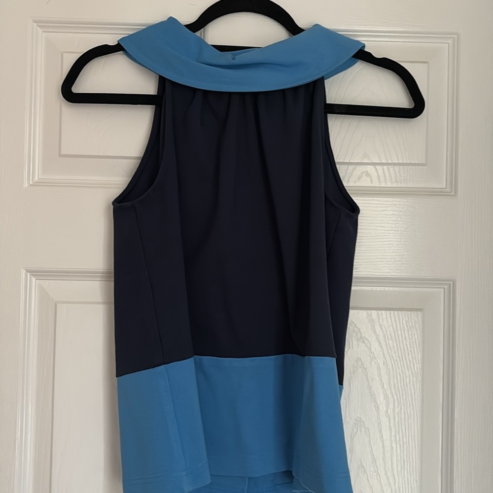 Navy and royal blue top. Gently worn . Buttons in the back.